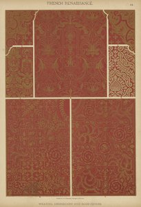 Rinascimento francese, tessitura, ricamo e copertine di libri (litografia a colori)