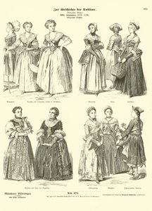 Costumi borghesi femminili francesi e tedeschi, fine XVIII secolo da German School