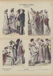 Costumi francesi e tedeschi, inizio XIX secolo (incisione colorata) da German School