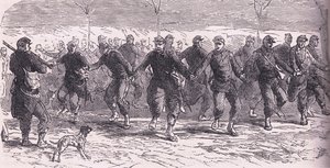 Soldati francesi che ballano nel campo, Cassells History of the War between France and Germany pubblicata da Cassell and Company Limited, c.1890 da German School