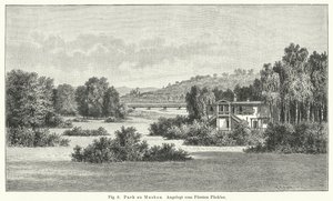 Progettazione del giardino: Parco Muskau, Germania, progettato dal principe Hermann von Pueckler-Muskau (incisione)