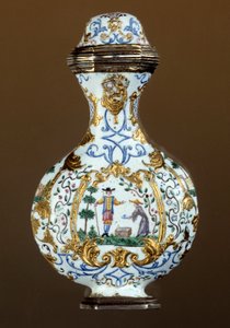 Arte tedesca: bottiglia di profumo del XVIII secolo (smaltata; scena di chinoiserie) da German School