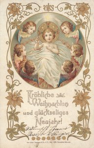 Cartolina di Natale tedesca (litografia a colori) da German School