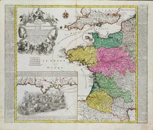Mappa tedesca che mostra gli attacchi navali inglesi ai porti francesi nel 1758 da German School