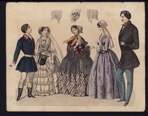 Tavola di moda tedesca, metà del XIX secolo (incisione colorata) da German School