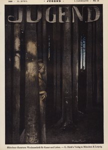 Ragazza che cammina in una foresta di notte da German School