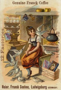 Ragazza con colombe, pubblicità per Genuine Franck Coffee da German School