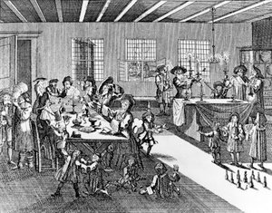 Hannukah di Georg Puschner da Jüdisches Ceremoniel di Kirchner, 1726 da German School