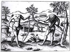 Uomini e donne senza testa, illustrazione dal resoconto di Sir Walter Raleigh sulla Guyana, pubblicato a Norimberga, 1599