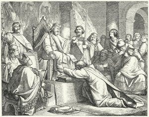 Enrico il Leone, Duca di Sassonia, che si sottomette a Federico Barbarossa a Erfurt da German School