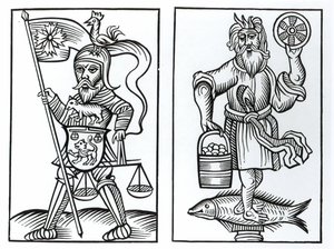 Hermensul o Irmensul (sinistra) e Crodon (destra) idoli degli antichi Sassoni, da un