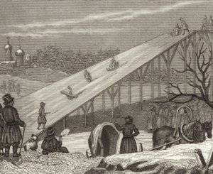 Scivolo di ghiaccio in Russia. Illustrazione per Bilder-Atlas da German School