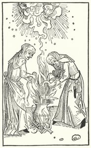 Illustrazione da un trattato di Ulrich Molitor sulle donne indovine e la stregoneria (incisione) da German School