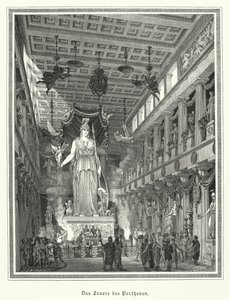Interno del Partenone, Atene, con la statua colossale della dea greca Atena