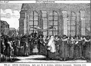 Processione di nozze ebraica di Georg Puschner da Jüdisches Ceremoniel di Kirchner, 1726 da German School