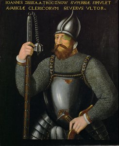 Johann Ziska von Trocnov, leader degli hussiti e dei taboriti boemi che vinse due battaglie contro gli eserciti imperiali nel 1420 e nel 1422 ... da German School