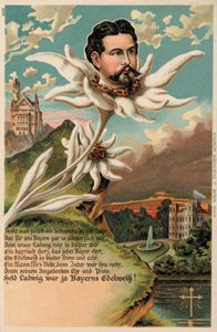 Re Ludovico II di Baviera raffigurato come una stella alpina (cromolito) da German School