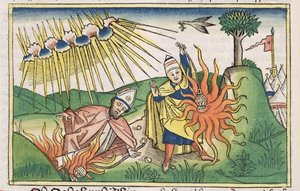 Levitico 10:1-2 Nadab e Abiu offrono fuoco profano e muoiono, dalla Bibbia di Norimberga (Biblia Sacra Germanaica) da German School