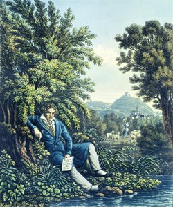 Ludwig van Beethoven vicino a un fiume da German School