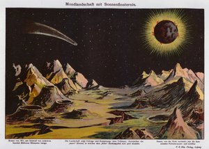 Paesaggio lunare, eclissi solare e cometa del 1911 (litografia a colori) da German School