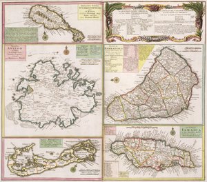 Mappa delle colonie inglesi nei Caraibi, pub. da Homanns Heirs, Norimberga, c.1750