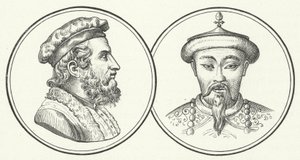 Marco Polo e Kublai Khan (incisione) da German School