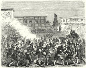 Massacro di guerrieri e nobili aztechi a Cholula da parte dei conquistadores spagnoli di Hernan Cortes da German School
