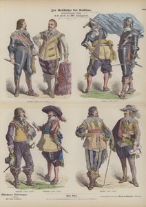 Costumi maschili della prima metà del XVII secolo (incisione colorata)