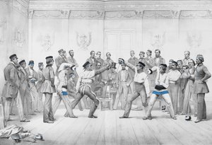Mensuren o Membri Studenti della Società di Duello a Dresda in Uniforme Blu, Bianca e Nera da German School