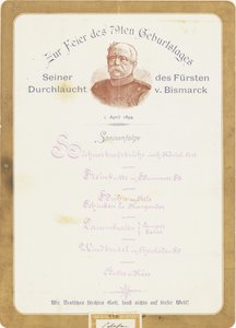 Menu per il 79° compleanno del Principe von Bismarck, 1 aprile 1894 da German School