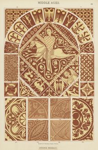 Medioevo, mosaico in pietra (litografia a colori) da German School