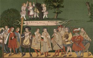 Musicisti di Augusta, Germania, che suonano per i ballerini del Geschlechtertanz, 1520 da German School