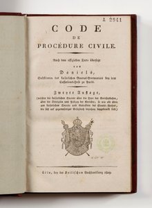 Codice napoleonico di procedura civile per i dipartimenti francesi della riva sinistra del Reno, aperto alla pagina del titolo, Colonia, 1809 (carta stampata) da German School