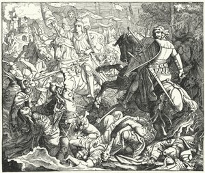 Ottone I di Germania che sconfigge i Magiari nella battaglia di Lechfeld, 955 da German School