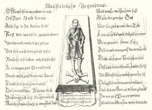 Opuscolo emesso in memoria del leader militare boemo assassinato Albrecht von Wallenstein da German School