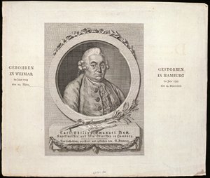 Ritratto di Carl Philipp Emanuel Bach (1714-88) inciso da C. D. Krohn, 1788 da German School