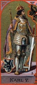 Ritratto di Carlo V (1500-1558). Cromolitografia da German School