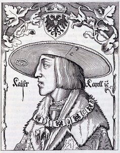 Ritratto di Carlo V giovane - incisione da una stampa tedesca del XVI secolo