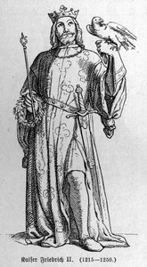 Ritratto di Federico II di Hohenstaufen (1194-1250), Re del Sacro Romano Impero. Incisione in 