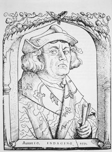 Ritratto di Giovanni di Indagine, dopo Hans Baldung Grien, da Chiromantia di Ioannes ab Indagine, Strasburgo 1531, illustrato in Storia della Magia, pubblicato alla fine del XIX secolo