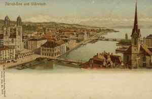 Cartolina raffigurante una vista generale della città di Zurigo da German School