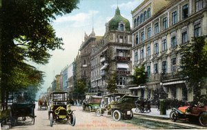 Cartolina che raffigura Unter den Linden e il Kranzler-Eck a Berlino, c.1910 da German School
