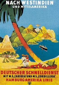 Poster pubblicitario per le rotte della Hamburg-Amerika Linie verso le Indie Occidentali e l