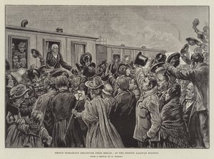 Partenza del principe Bismarck da Berlino, alla stazione ferroviaria di Stettino (incisione) da German School