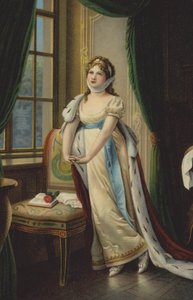 La regina Luisa di Prussia in volo verso Memel (litografia a colori) da German School