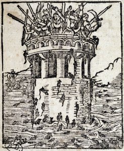 Ratti che attaccano una torre - incisione tedesca del XVI secolo da German School