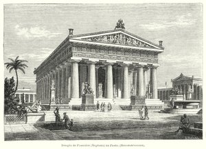 Ricostruzione del Tempio Greco Antico di Poseidone, Paestum, Italia da German School