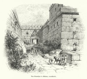 Ricostruzione della Porta dei Leoni, ingresso alla cittadella di Micene, Grecia da German School