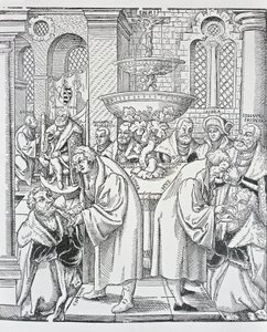 Riformatori Martin Lutero e Jan Hus amministrano la Comunione da German School
