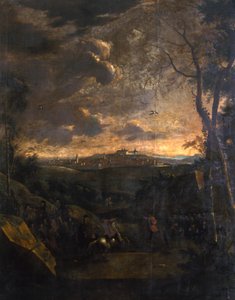 Cavaliere davanti a una vista di Gotha e del Castello di Friedenstein, 1751-1800 da German School